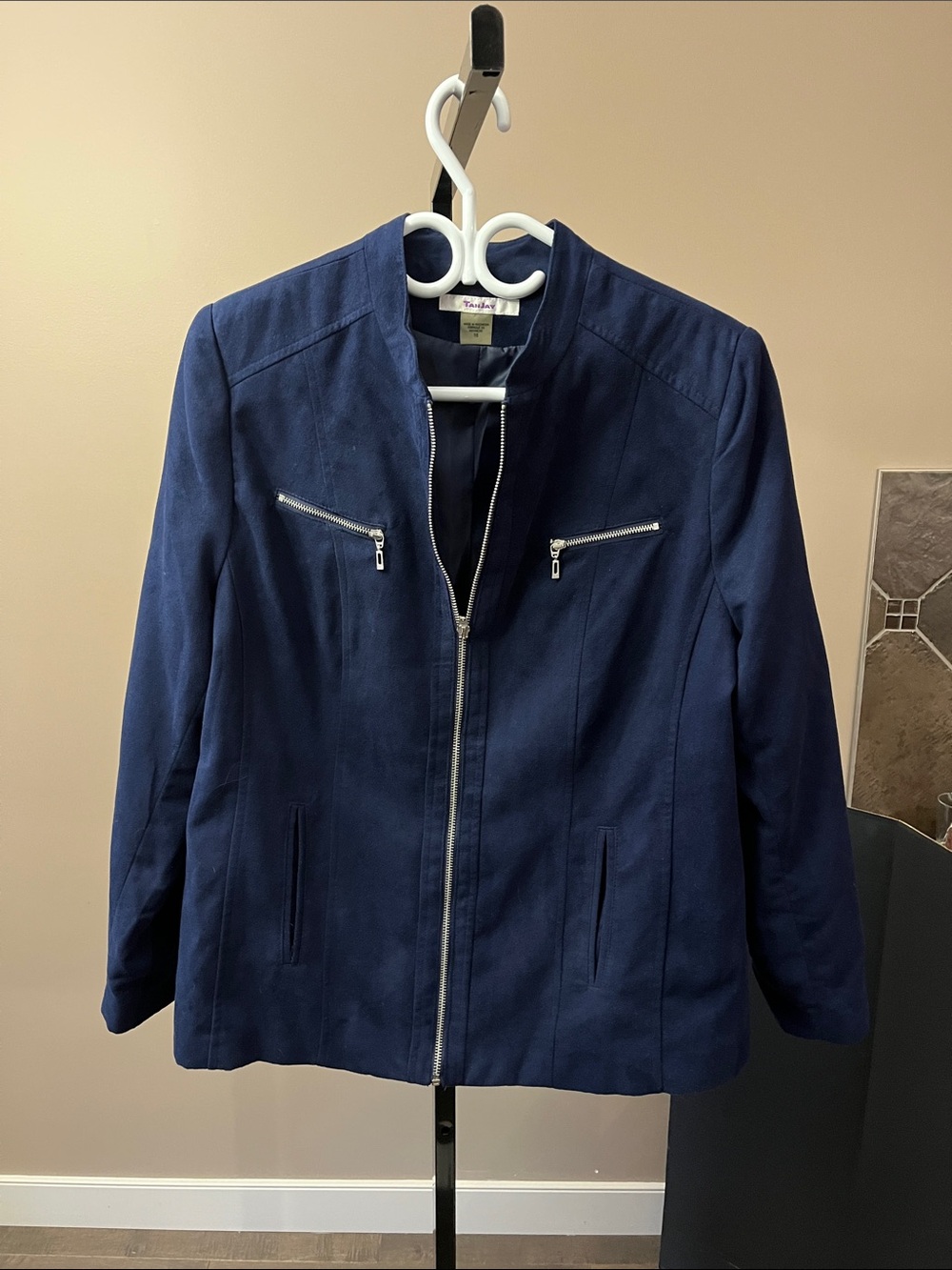 Faux Suede Full Zip Casual Jacket/ Light Weight/ Classic Navy Color
